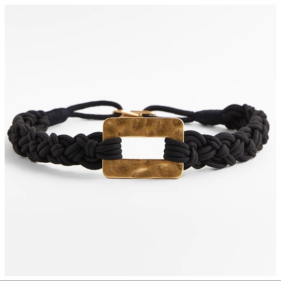 ?NWT. Zara Black Braided Belt with Rectangular Metal Piece. main image 5